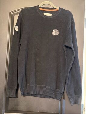Men's Black Crewneck Sweater with Embroidered Chest Patch
